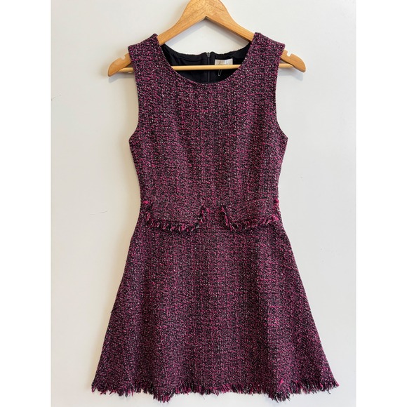 Otto Mode Dress Size 8‎ Pink Black Tweed Sleeveless Fringed Mini - Picture 2 of 7
